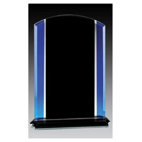 Black and Blue Rounded Glass Plaque — 7 1/4"
