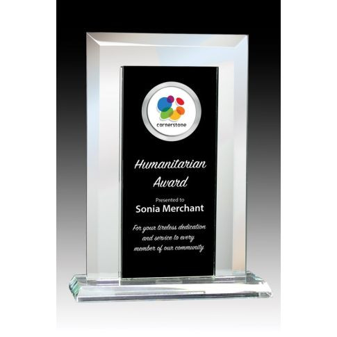 Black Reflection Mirror Glass Plaque with Insert Holder — 7"