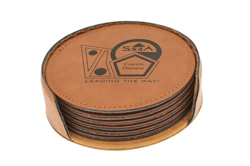 Leatherette Round Coaster Set - 6 Pieces