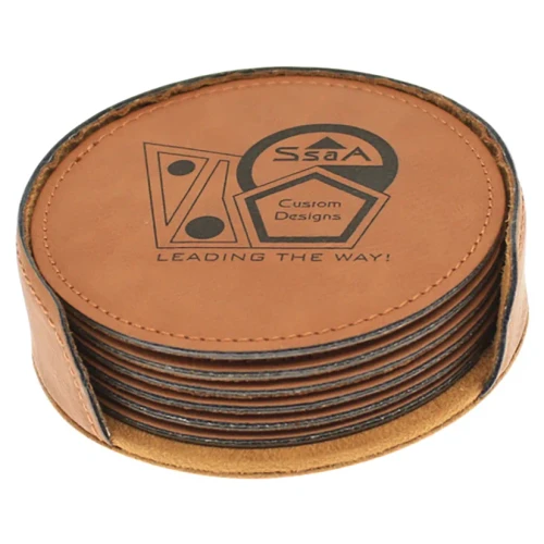 Leatherette Round Coaster Set - 6 Pieces