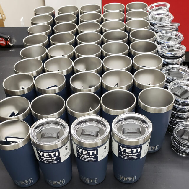 Stainless steel tumblers prepared for engraving
