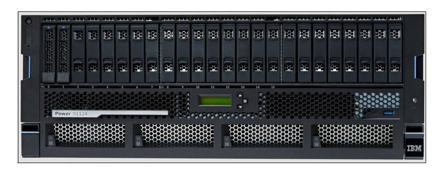IBM Power S1124 9824-42A 32-Core Power11 iSeries Server front view in 4U rack configuration