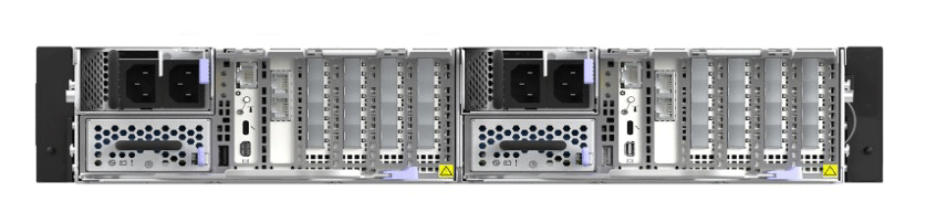 IBM 5075-A30 FlashSystem 7600 158TB NVMe control enclosure rear view with 12 drive bays and node canisters