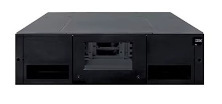 IBM TS4300 expansion module (Model E3A) front view showing cartridge magazines, drive sled bays, and status display