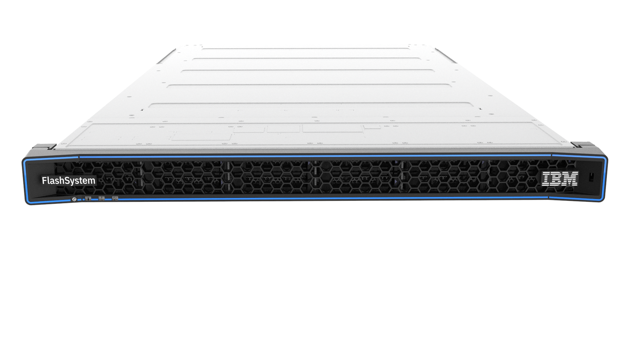 IBM 4662-7H2 FlashSystem 5300 NVMe control enclosure front view with 12 drive bays and node canisters