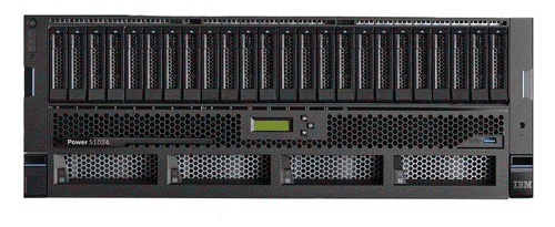 IBM Power S1024 9105-42A EPGC server chassis front view displaying drive bays, status LEDs, and 4U rack-mount design