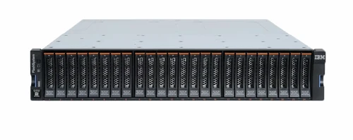 IBM 4662-24G FlashSystem 5300 2U24 SFF SAS expansion enclosure front and rear views with 24 drive bays and SAS ports