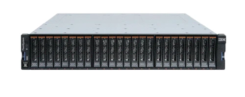 IBM 2076 FlashSystem 7000 NVMe Control Enclosure Model 824 showing 2U rack-mount chassis, front NVMe drive bays, dual high-performance controllers, status LEDs, and enterprise all-flash design