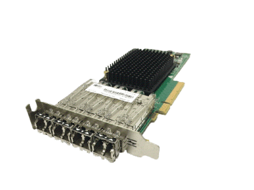 IBM EN24 PCIe4 x16 4-port 25/10/1 GbE RoCE SFP28 Adapter card with low-profile bracket and four SFP28 ports front and rear views