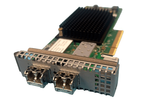 IBM ALB7 100/40 GbE Adapter pair (2 port) with SFP28 transceivers front and rear views