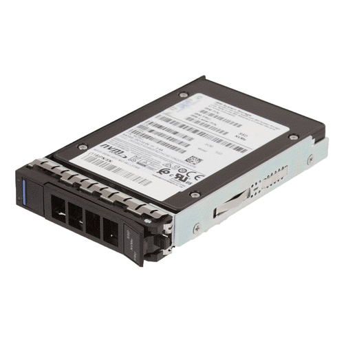 IBM EC5X Mainstream 800 GB SSD PCIe3 NVMe U.2 module with carrier tray front side and rear views