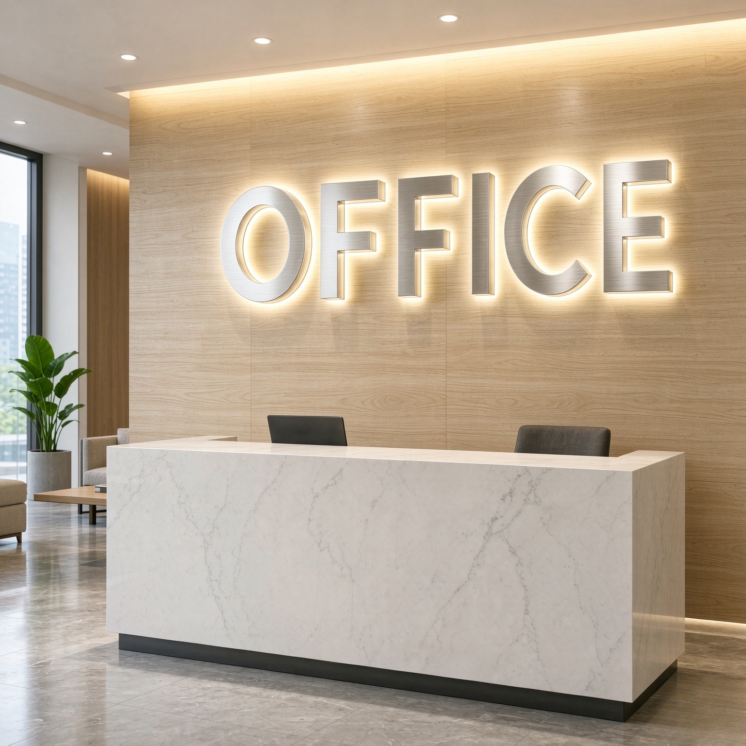 Electroplated stainless steel backlit 3D logo sign, custom indoor brand wall lettering