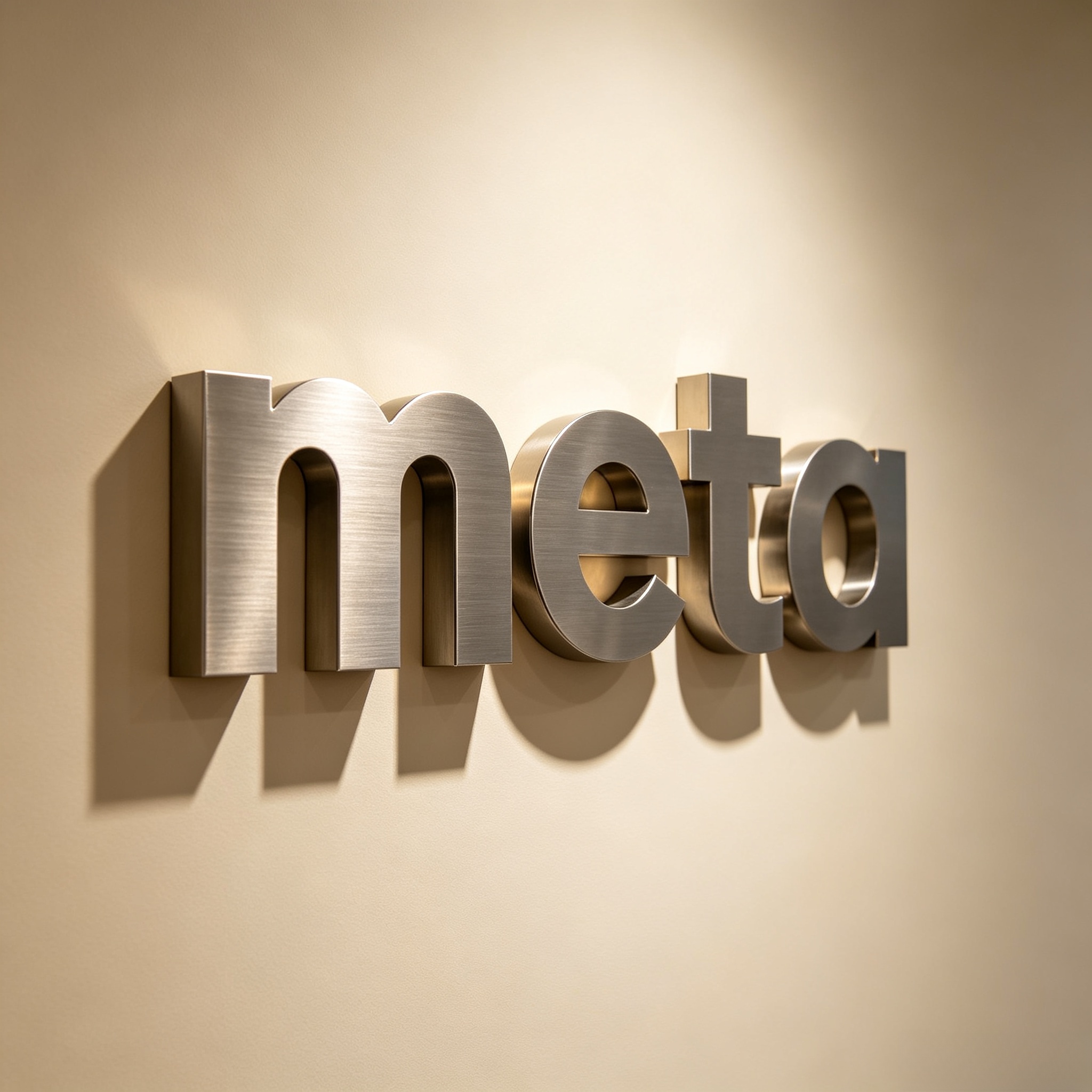 Close-up of custom brushed metal sign letters.
