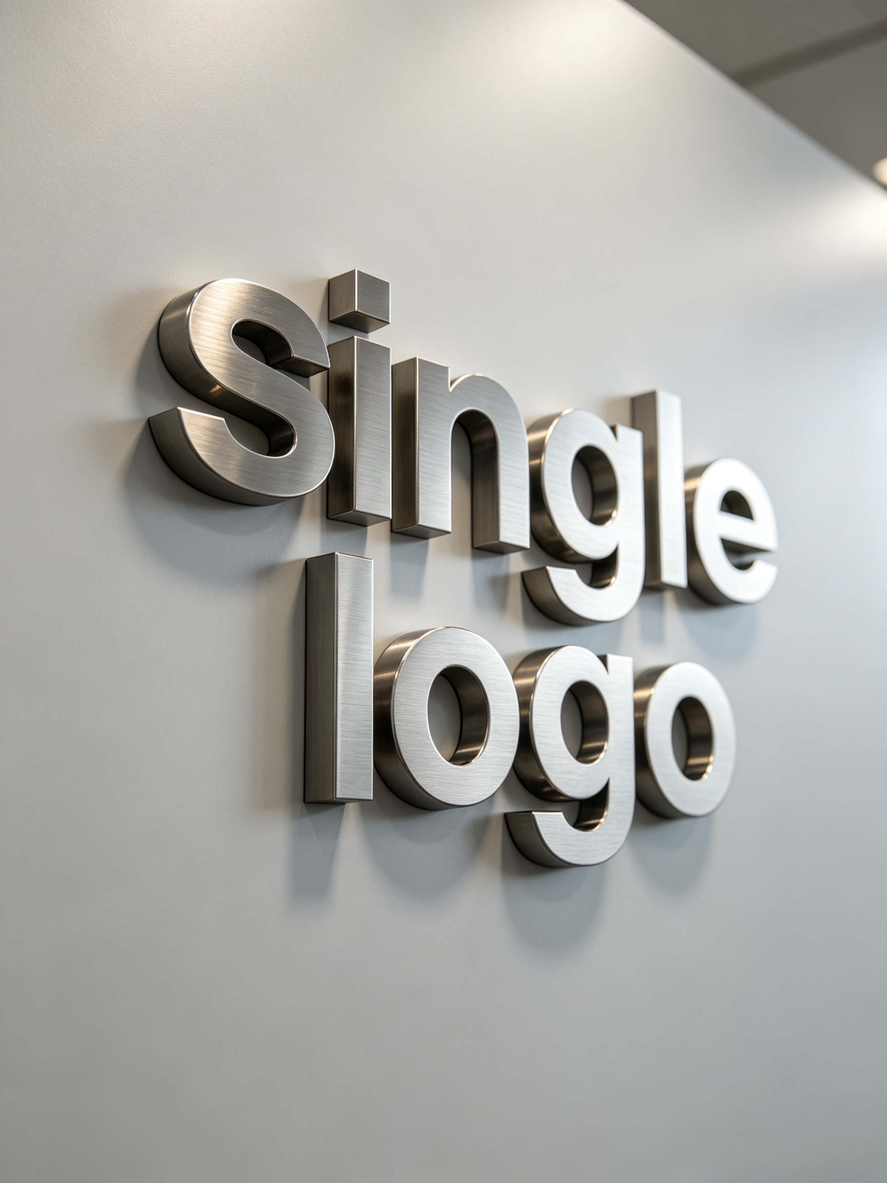 Complete corporate brand wall sign set, stainless steel letter logo with matching reception counter signage for office lobby brand display