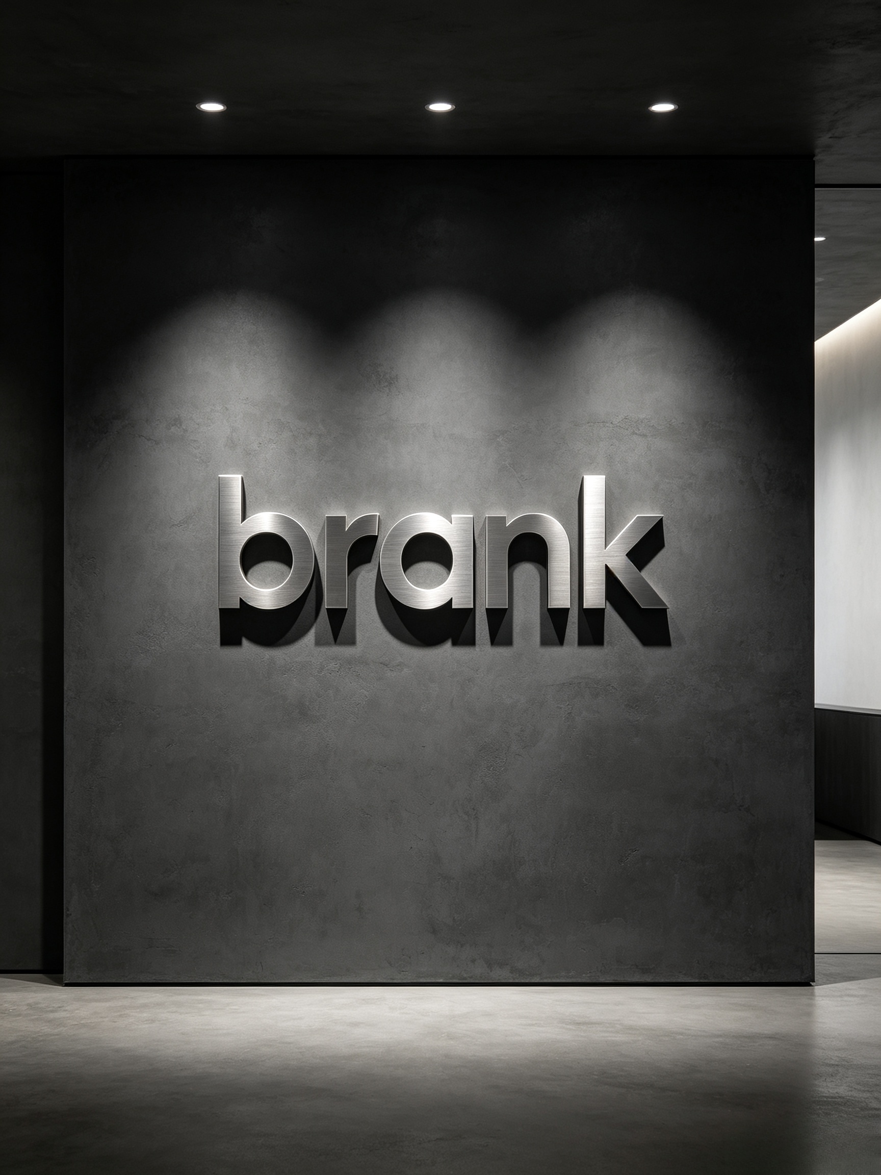 Brushed stainless steel 3D logo sign dark lobby wall decor