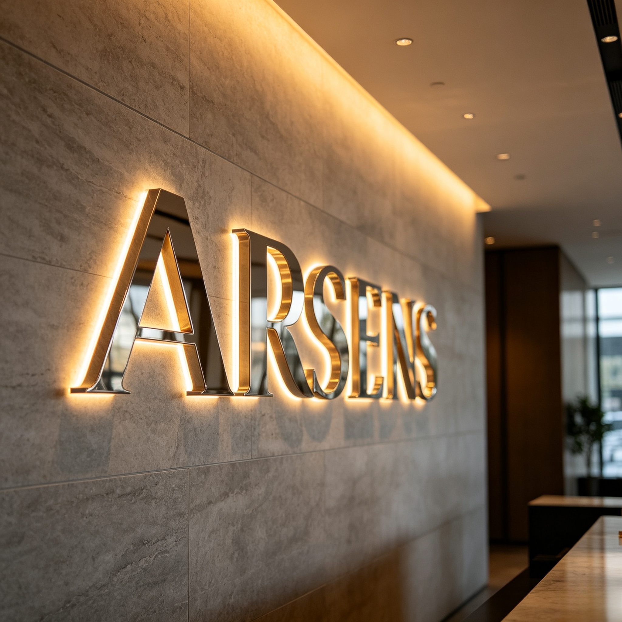 Premium backlit metal brand sign in hotel lobby