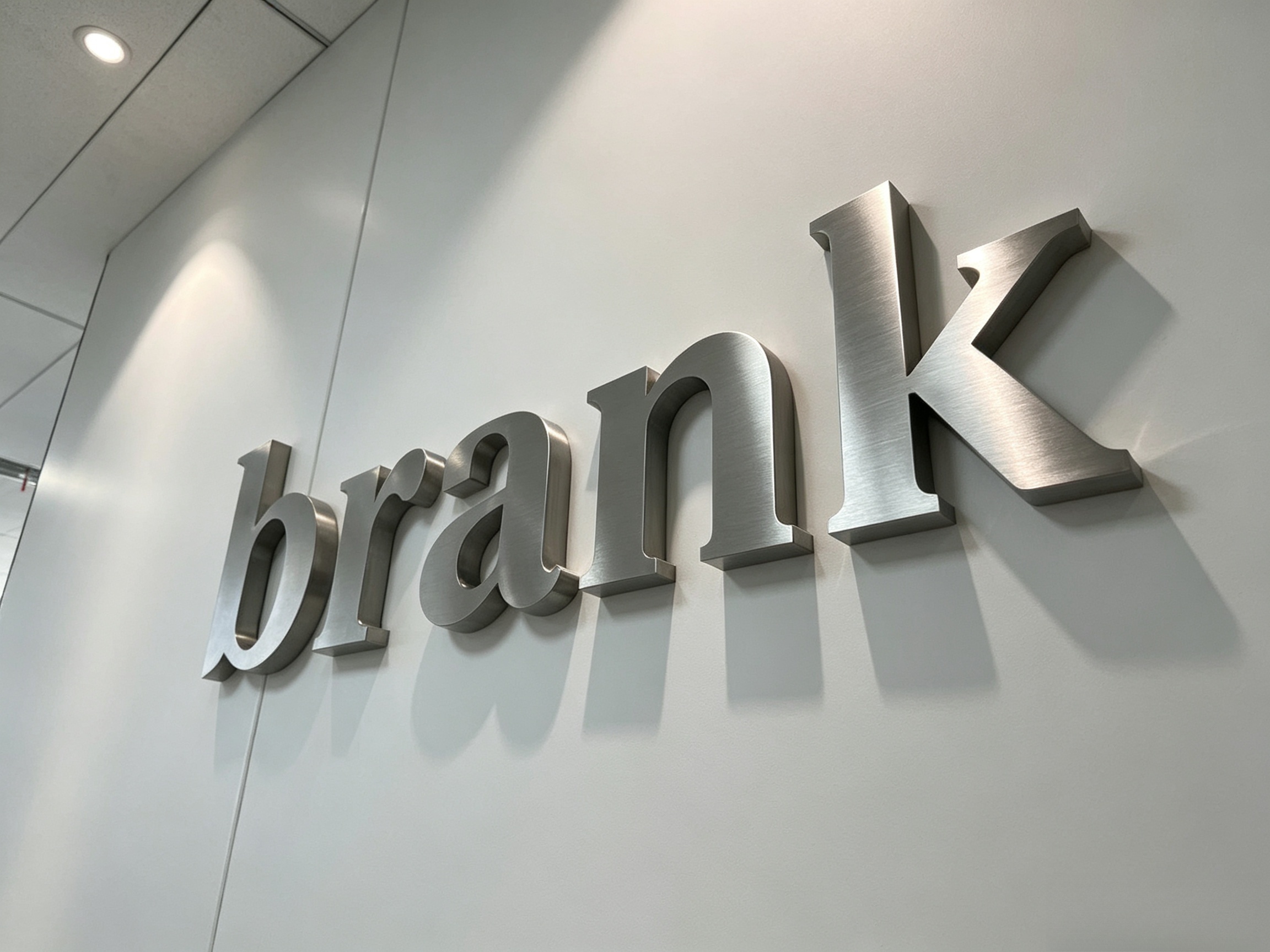 Brushed silver raised 3D letter set for bespoke office logo signage