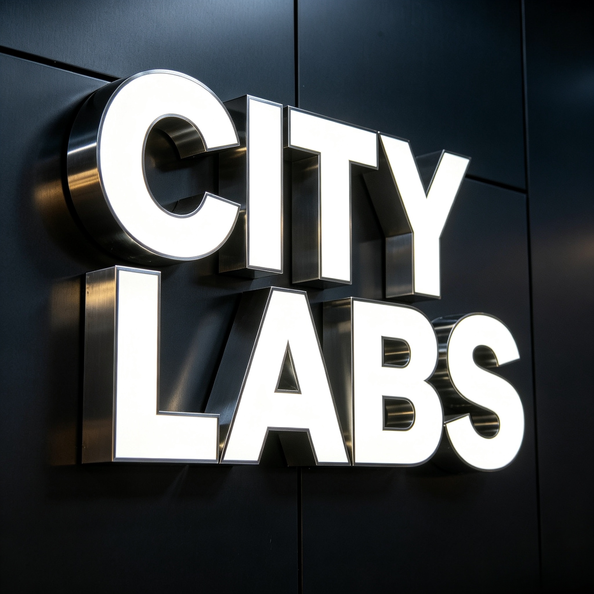 Brushed stainless steel frame detail of front lit letters