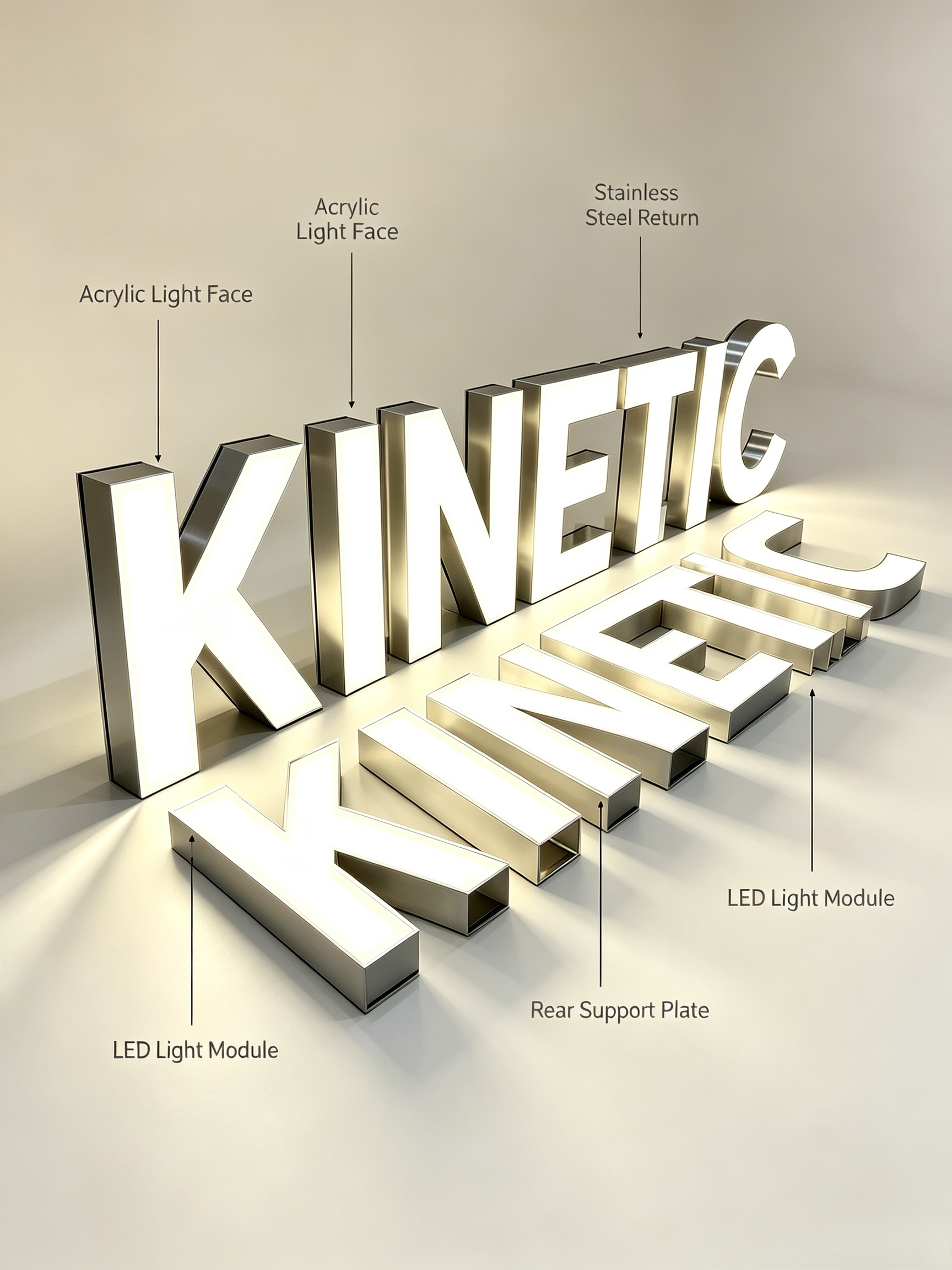 Internal LED strip structure of front lit signage