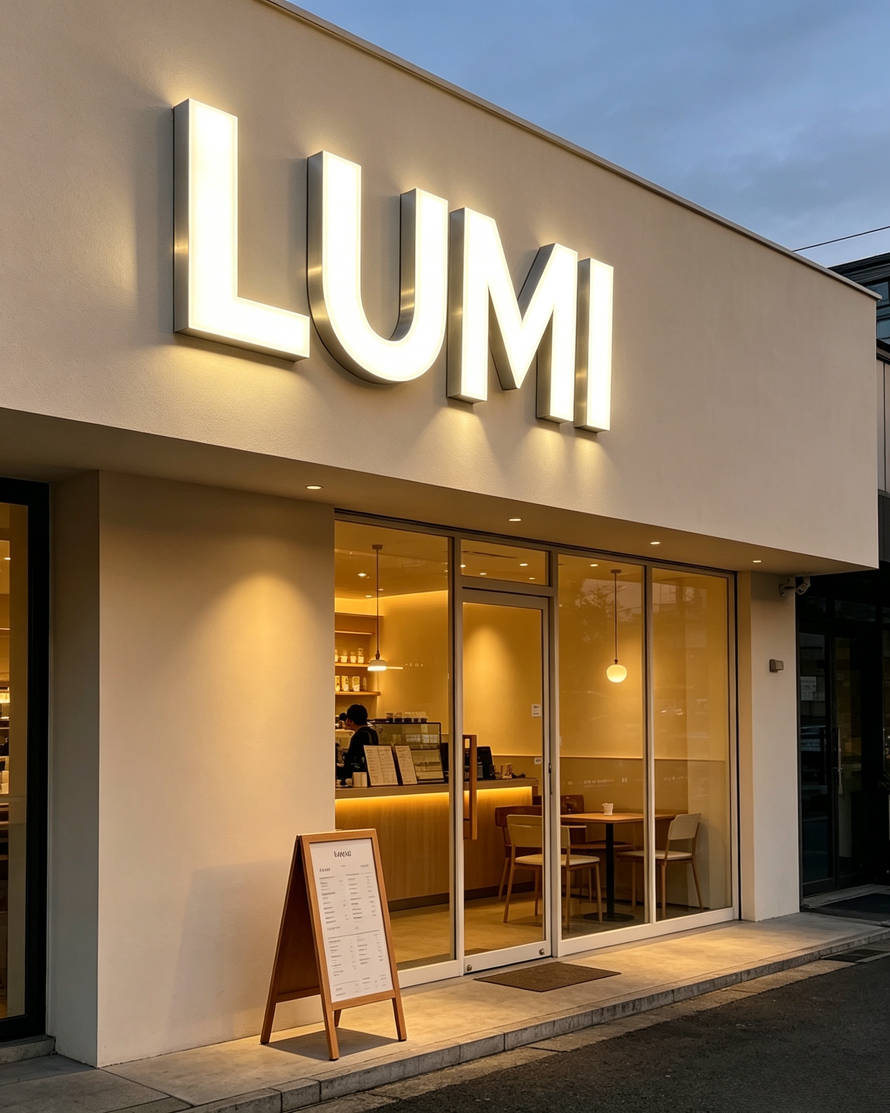 Front lit stainless sign for boutique retail storefront