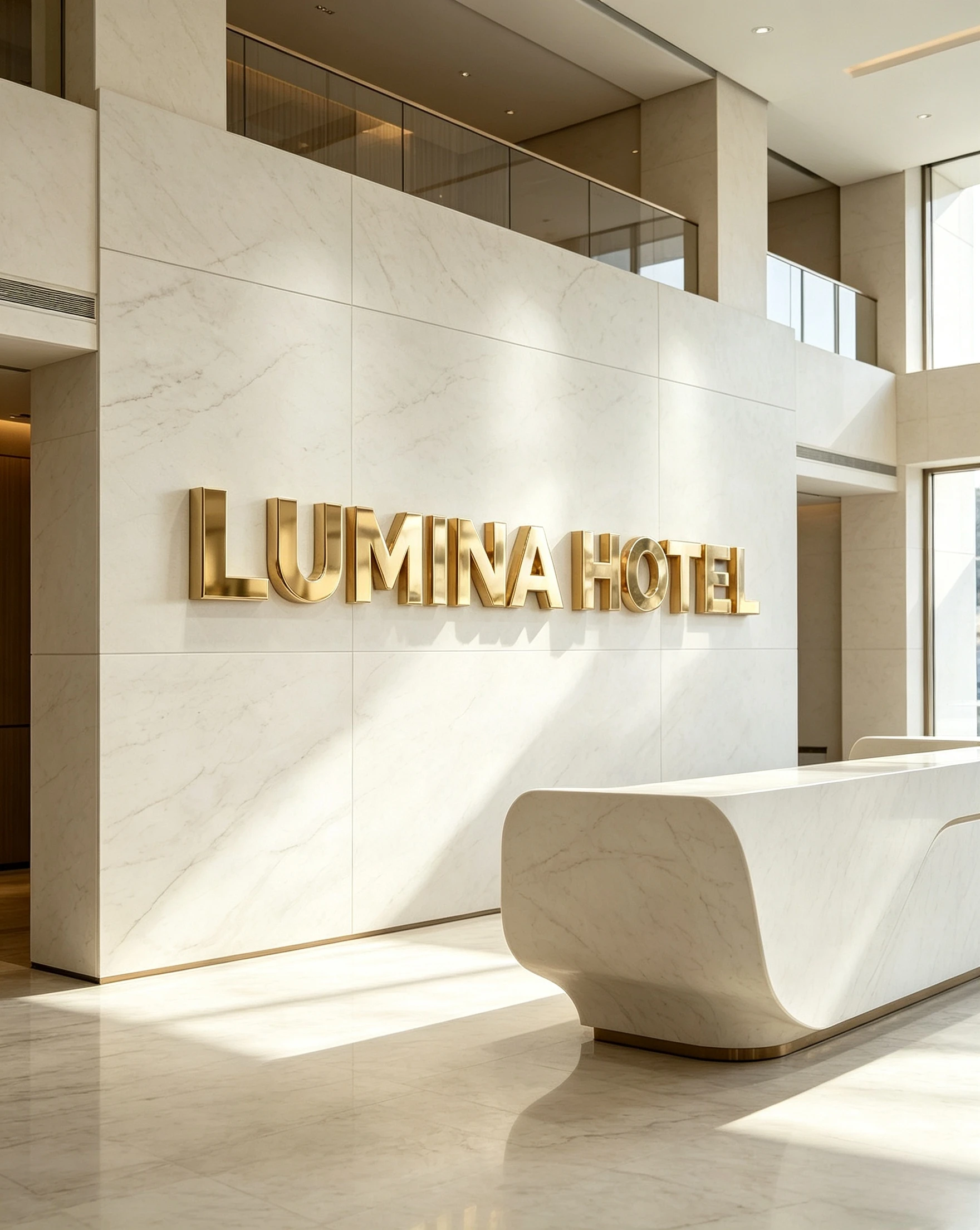 Custom mirror metal sign mounted on lobby wall
