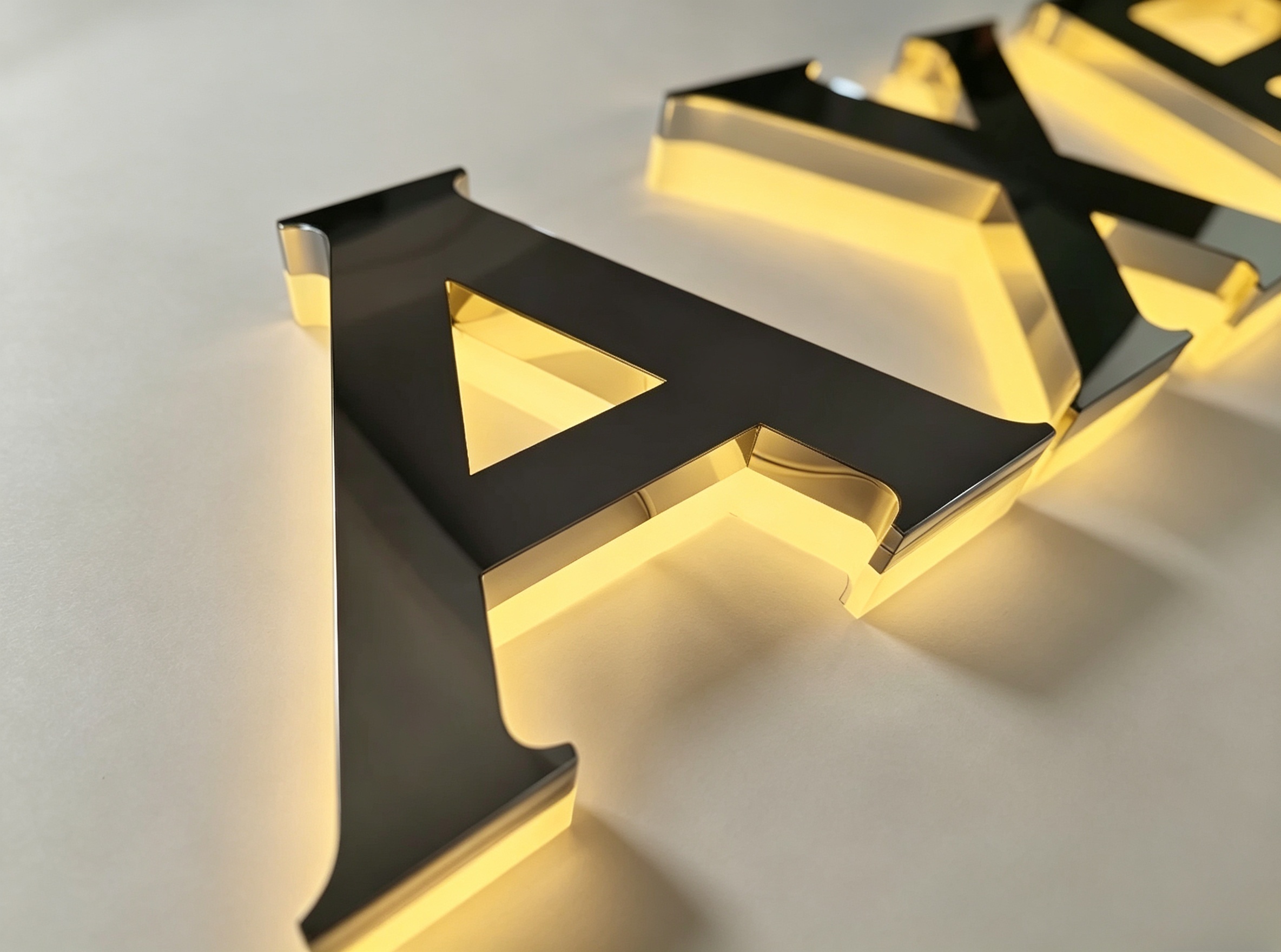 Mirror polished stainless steel backlit 3D letter detail