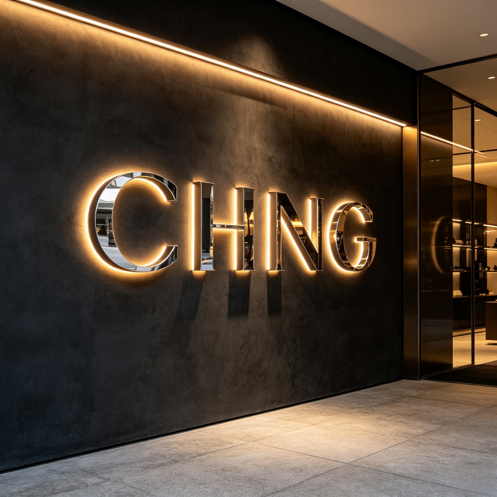 Custom mirror backlit stainless sign for retail store entrance