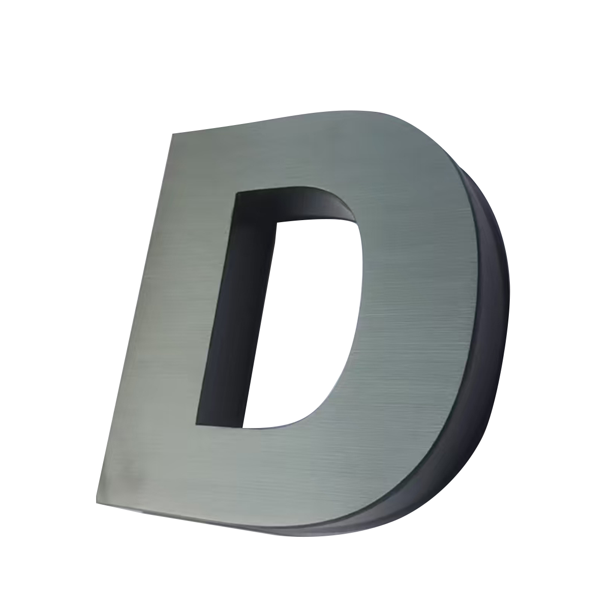 Brushed stainless steel three-dimensional letter sample, bespoke commercial wall sign