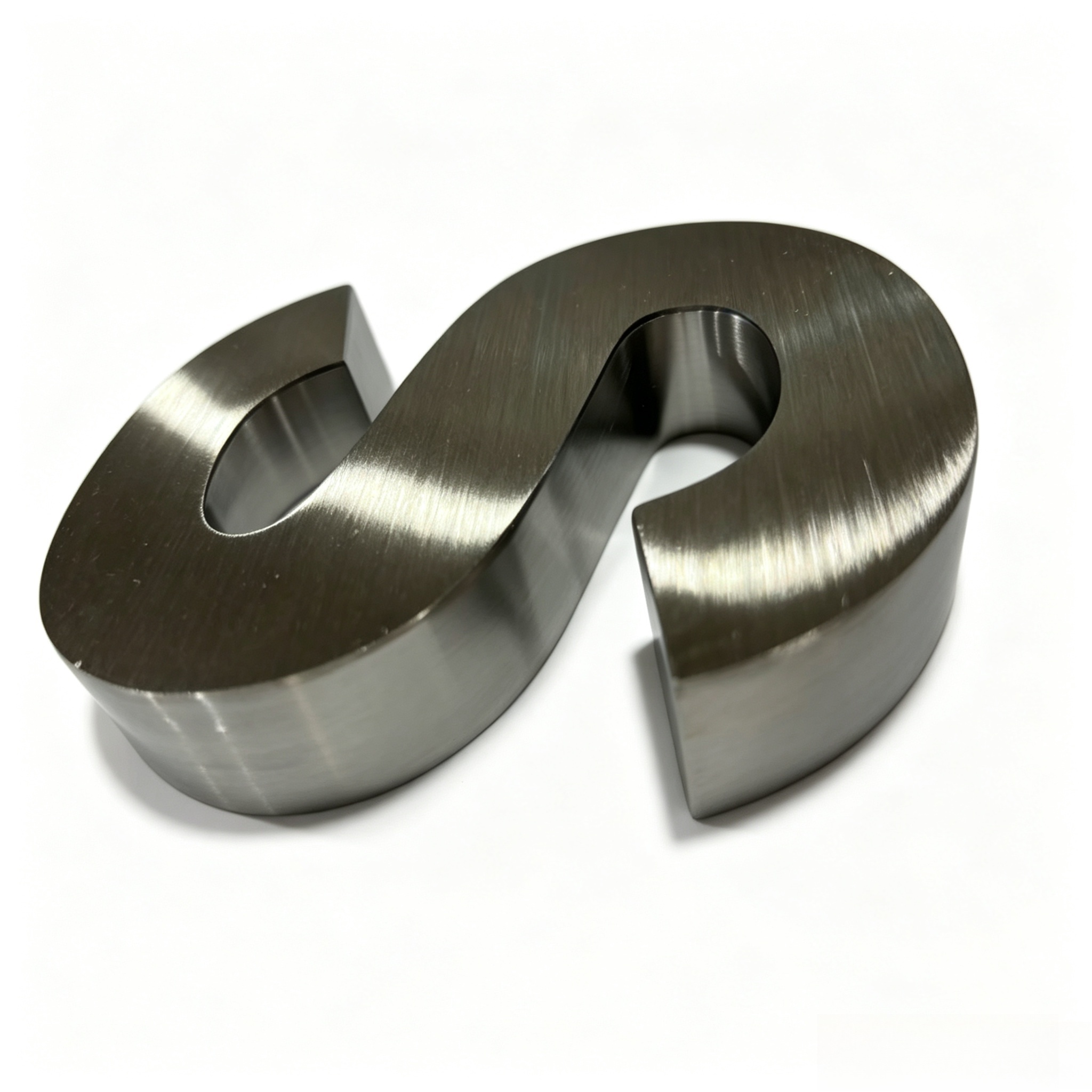 Curved brushed stainless steel logo letter