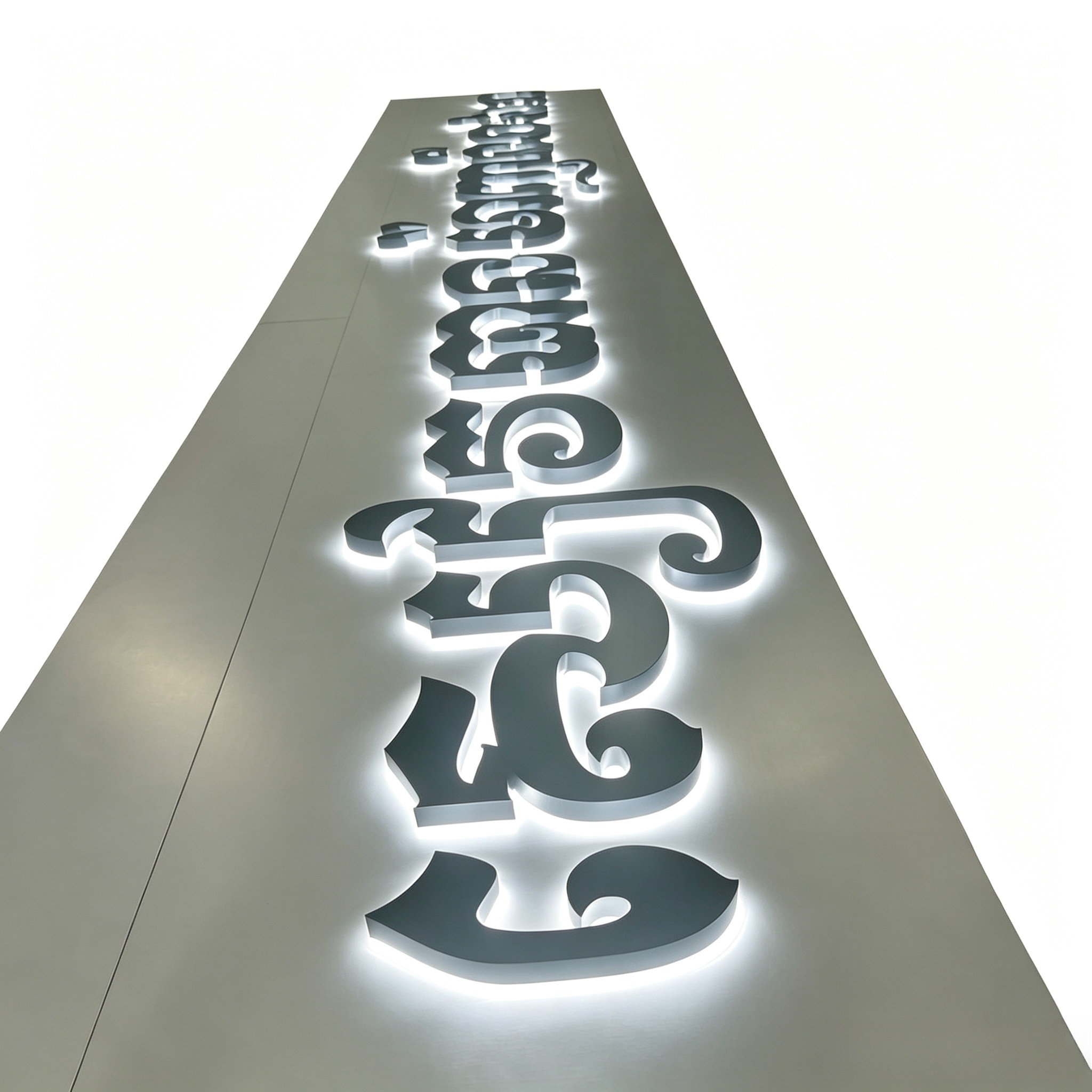 LED halo lit stainless steel sign, illuminated channel letter