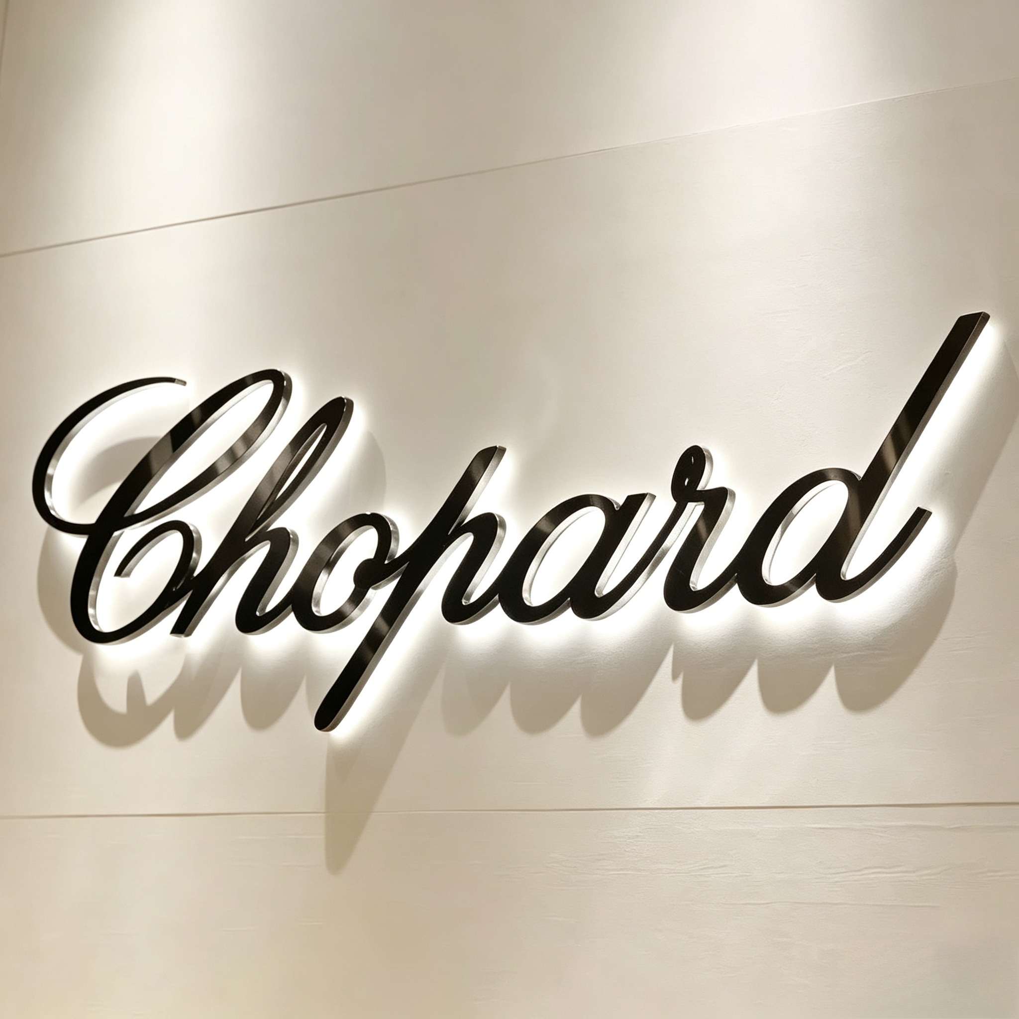 Custom backlit cursive metal letters for commercial wall decor