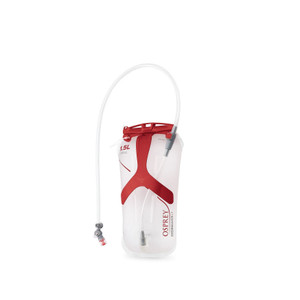 The lightweight flexible bladder with a rigid red handle and red zip off top with long drink hose included.