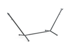 Hammock stand put together with four legs and one long connecting pole and two uprights coming from either side. shown without hammock Hammock stand put together with four legs and one long connecting pole and two uprights coming from either side. shown without hammock