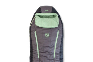 Top down view showing the top half of the sleeping bag including the hood and blanket fold. Top down view showing the top half of the sleeping bag including the hood and blanket fold.