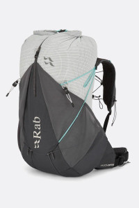 Front view of the narrow dimension Muon pack showing ultra durable pack fabric and exterior gear and drink pockets. Front view of the narrow dimension Muon pack showing ultra durable pack fabric and exterior gear and drink pockets.