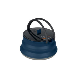 This picture shows the x pot kettle with the grey lid sitting on top and blue container below. This picture shows the x pot kettle with the grey lid sitting on top and blue container below.