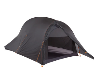 2 person tent with rain fly on, front tent zipper door is open 2 person tent with rain fly on, front tent zipper door is open
