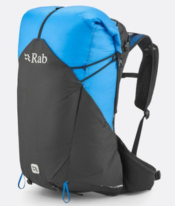 Image of the blue variant of the pack showing off roll top closure lightweight waterproof fabric.