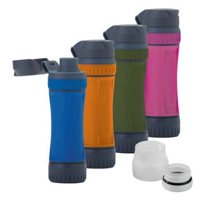 Image showing filter colors, right to left: pink, green, orange, blue as well as clear threaded attachments.