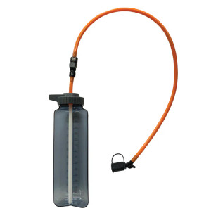water bottle with hose coming out of the top with bite valve on the end.