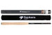 Hard plastic fishing rod case, soft inner fishing rod sleeve and shaped cork handle of the fishing rod lined up on blank backdrop