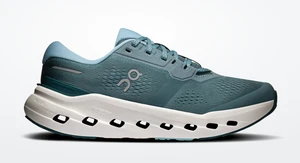 A right shoe profile showing the Cloud-Tec cells in the midsole for cushion and responsiveness. It has a light white sole and green agave mesh upper.