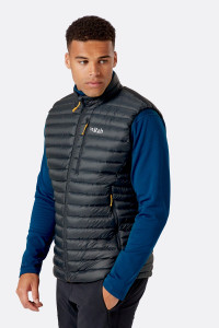 Model wearing the Beluga microlight vest. Front view of vest. Model wearing the Beluga microlight vest. Front view of vest.