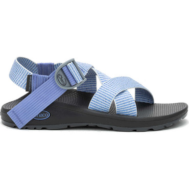 Profile view of high cushion, high support, sandal with wide over the foot strapping.