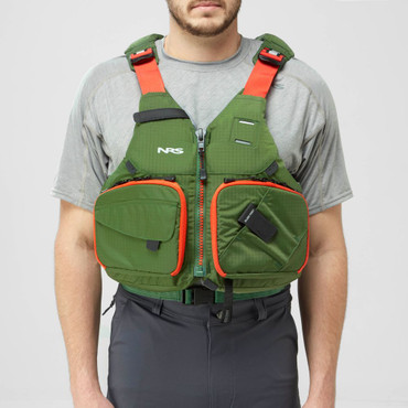 Model wearing the Chinook forest color scheme. The jacket is green with orange accents. Shows off the large accessible pockets, which makes it great for fishing. Model wearing the Chinook forest color scheme. The jacket is green with orange accents. Shows off the large accessible pockets, which makes it great for fishing.