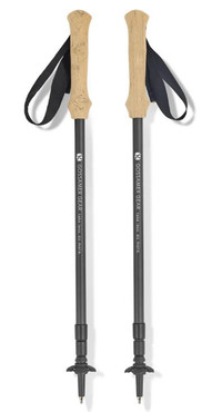 Image shows the carbon fiber poles fully extended. See the EVA foam handles and the twist lock design.