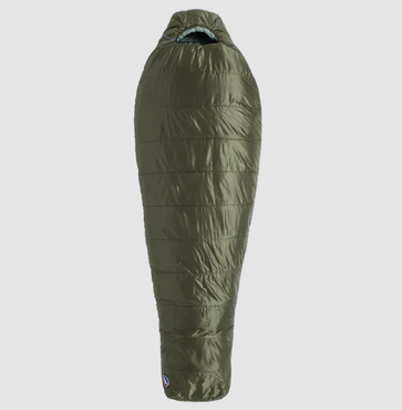 Shows the mummy bag fully splayed out and zipped up.