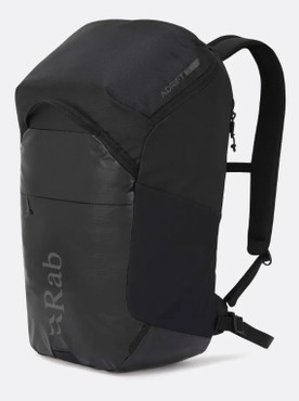 Image of the black colorway for the pack. Shows off the front handle of the pack for ease of use and the technical looking outer.