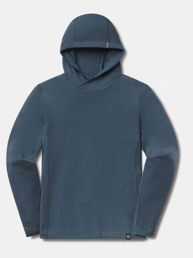 blue hoodie with small brand tag