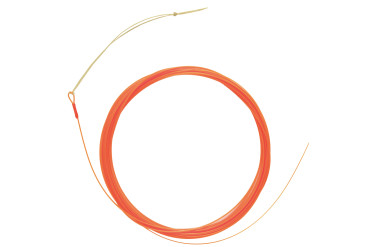 Tapered tenkara line out of it's packaging and fully coiled up. It is orange in color.